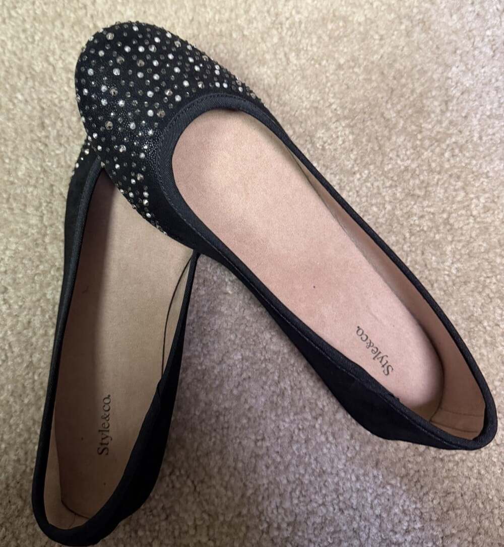 Style & Co Women's Angelynn Rhinestone Glitter Ballet Flats Black Size 8M